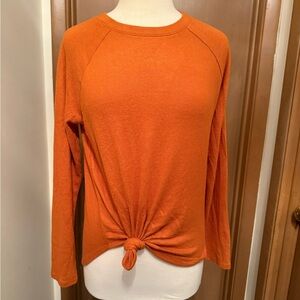Orange Long Sleeve Knotted Top